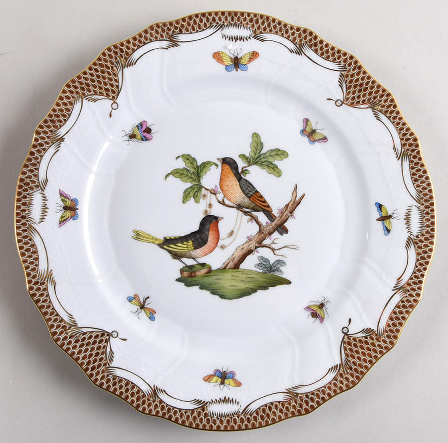 Rothschild Bird Brown Border Dinner Plate by Herend-1