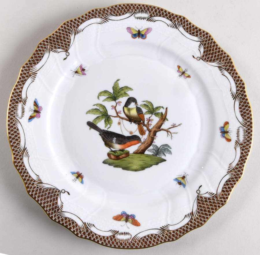 Rothschild Bird Brown Border Dinner Plate by Herend-1
