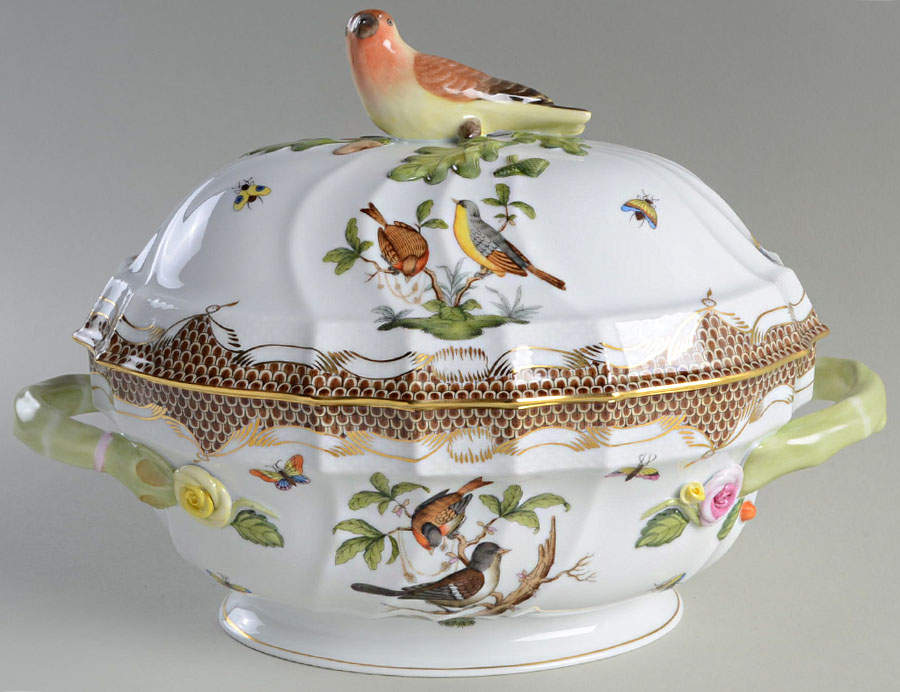 Rothschild Bird Brown Border Tureen & Lid by Herend-1