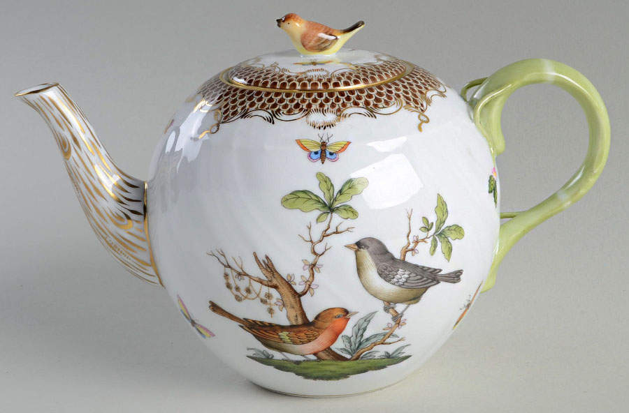 Rothschild Bird Brown Border Teapot & Lid by Herend-1