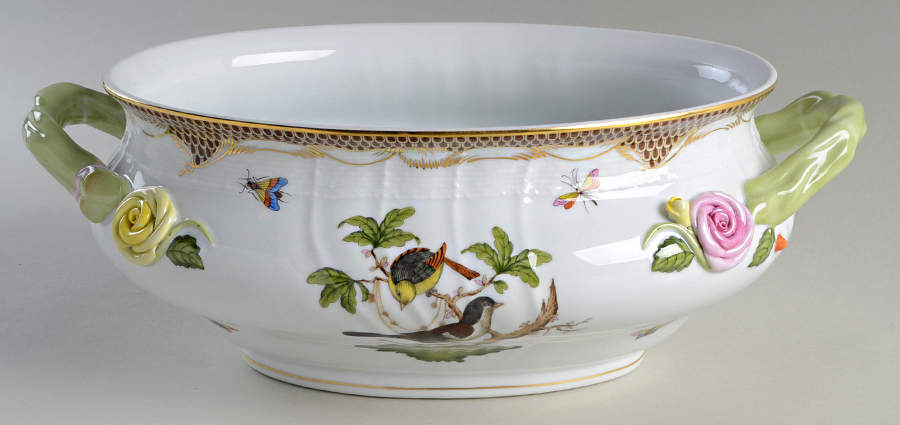 Rothschild Bird Brown Border Tureen No Lid by Herend-1