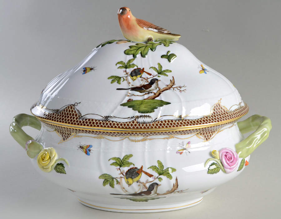 Rothschild Bird Brown Border Tureen &  Lid by Herend-1