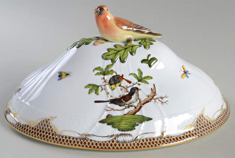 Rothschild Bird Brown Border Lid for Tureen by Herend-1