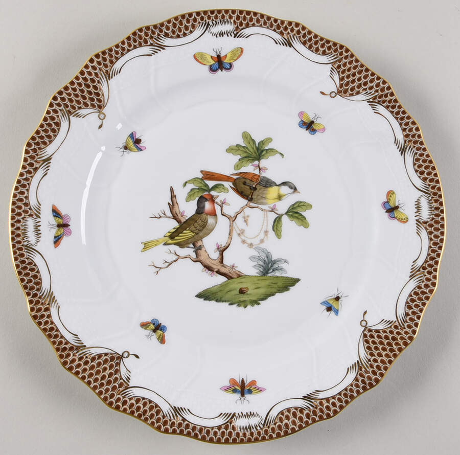 Rothschild Bird Brown Border Dinner Plate by Herend-1