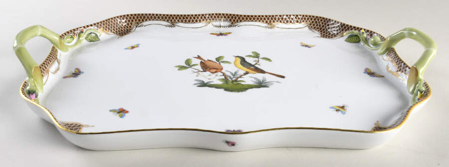 Rothschild Bird Brown Border 18" Rectangular Tray by Herend-1