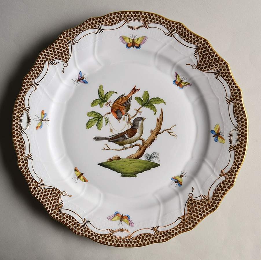 Rothschild Bird Brown Border Dinner Plate by Herend-1
