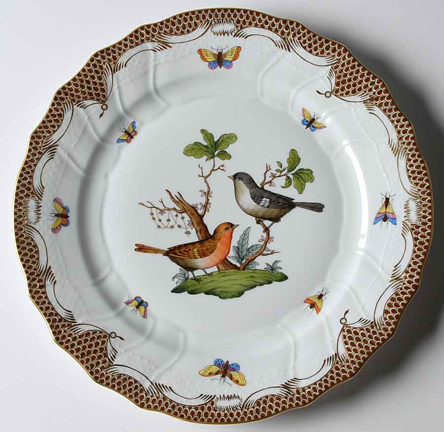 Rothschild Bird Brown Border Dinner Plate by Herend-1