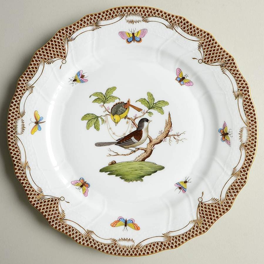 Rothschild Bird Brown Border Dinner Plate by Herend-1
