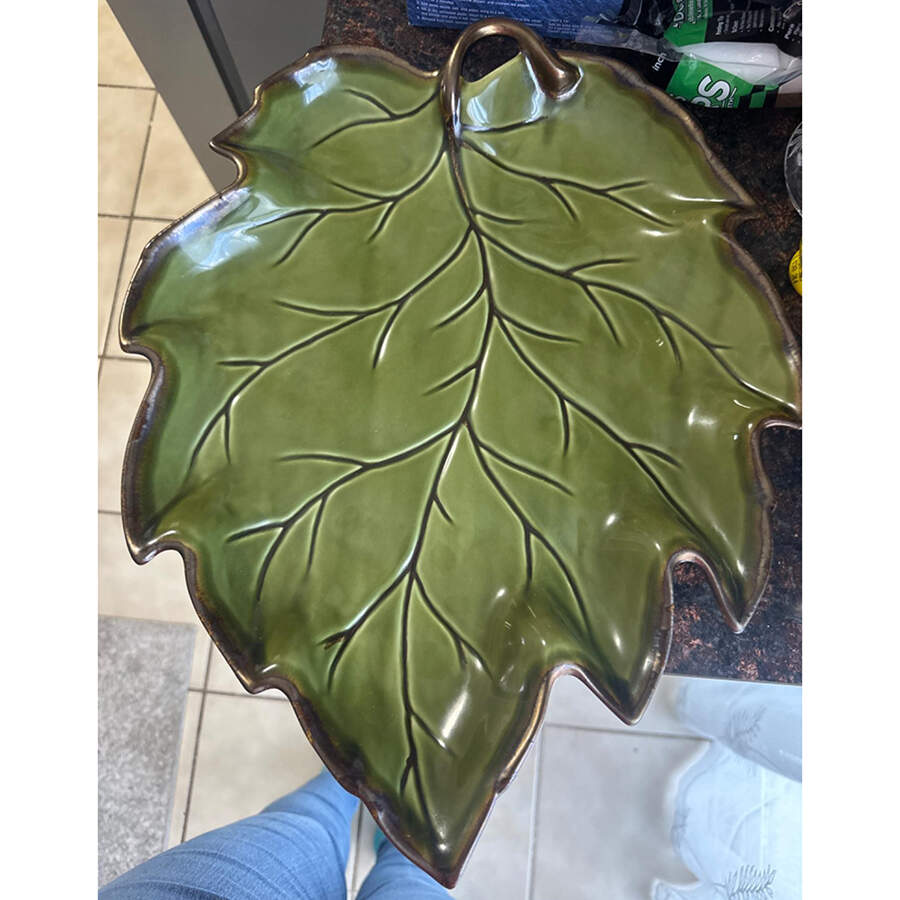 American Simplicity Sage 13" Leaf Shaped Platter by Home-1