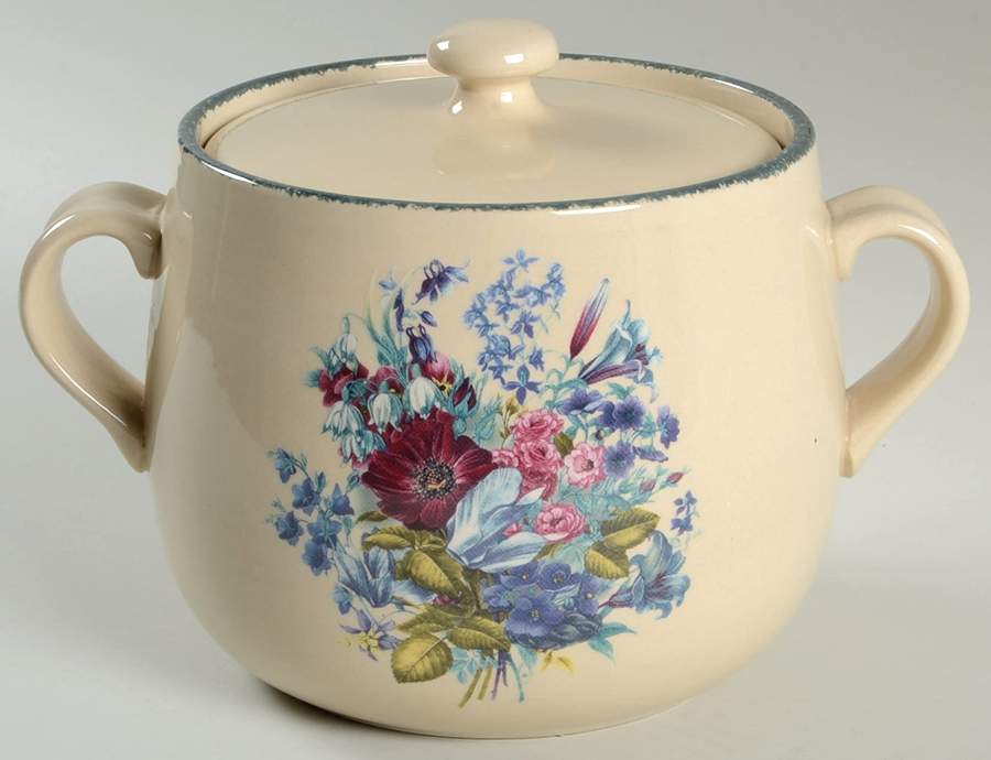 Floral Bean Pot & Lid by Home & Garden Party-1