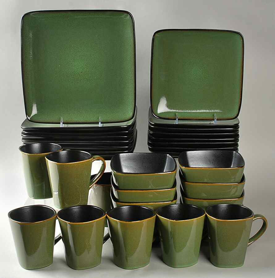 Rave Green Square 16 Piece Set by Home Trends-1