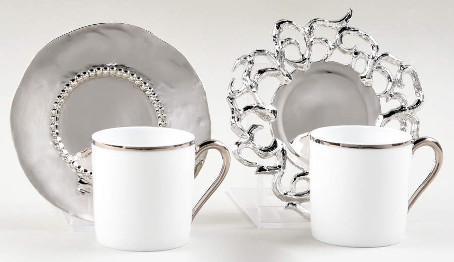 Coup de Coeurs Platinum Flat Demi Cup & Saucer Set - Set of 2 (Motif 3-4) by Robert Haviland-1