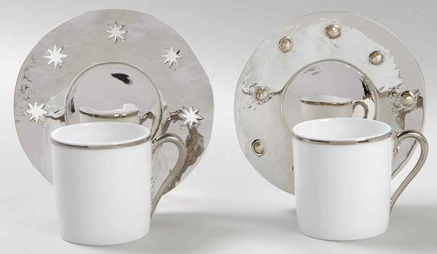 Coup de Coeurs Platinum Flat Demi Cup & Saucer Set - Set of 2 (Motif 5-6) by Robert Haviland-1