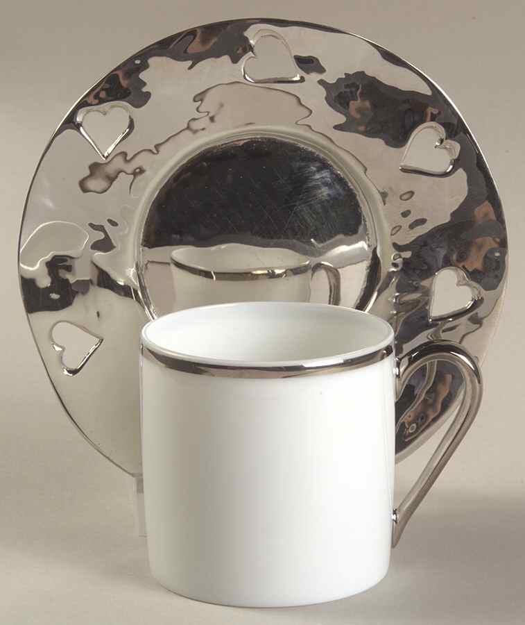 Coup de Coeurs Platinum Flat Demitasse Cup & Saucer Set by Robert Haviland-1