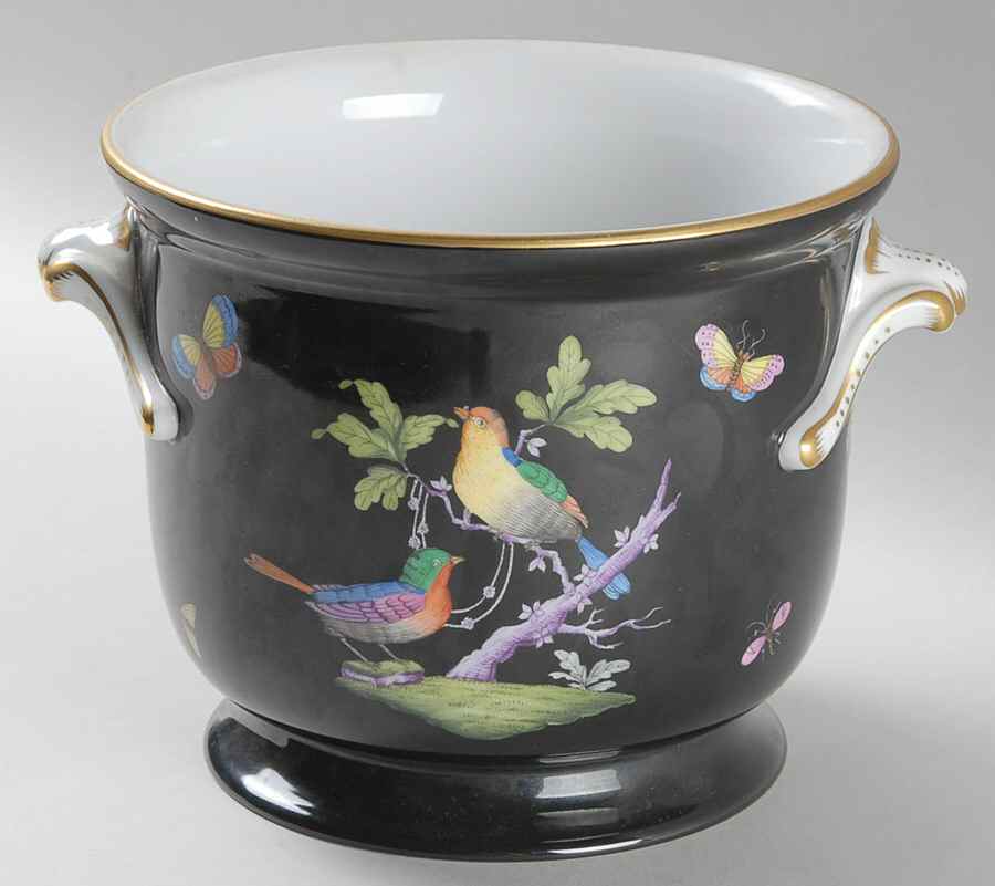 Rothschild Bird (Black Background) 5" Cachepot by Herend-1