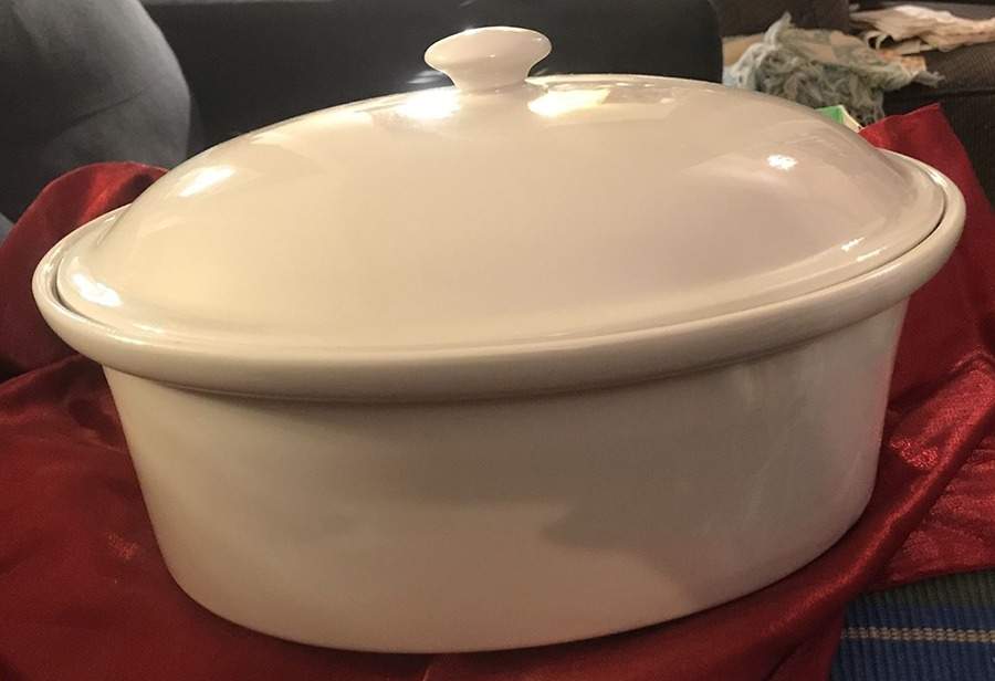 White 3 Quart Oval Covered Casserole by Hall-1