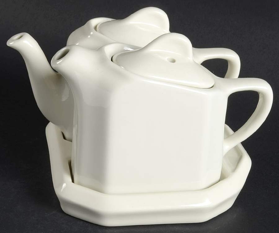 White Twin Tea Set on Tray by Hall-1