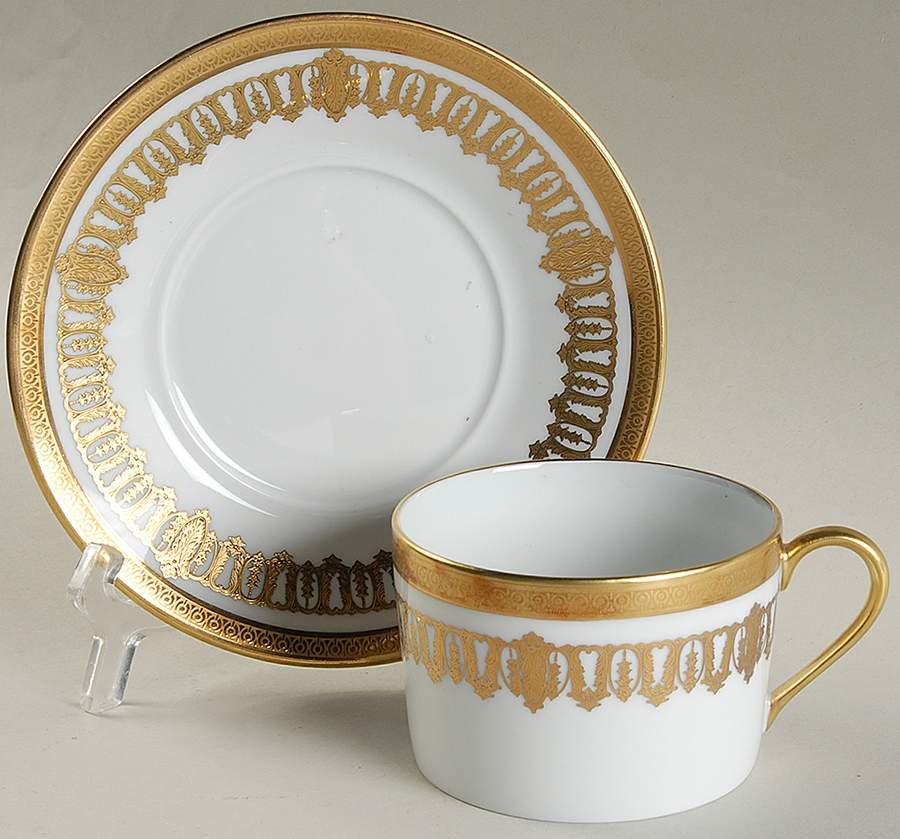 Saint Honore White and Gold Flat Cup & Saucer Set by Haviland-1