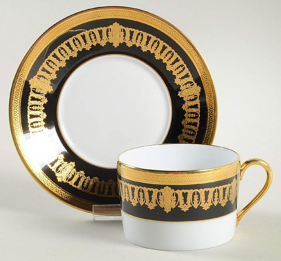 Saint Honore Noir (Black) Flat Cup & Saucer Set by Haviland-1