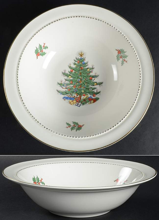 Christmas Tree & Holly 9" Round Vegetable Bowl by Hall-1