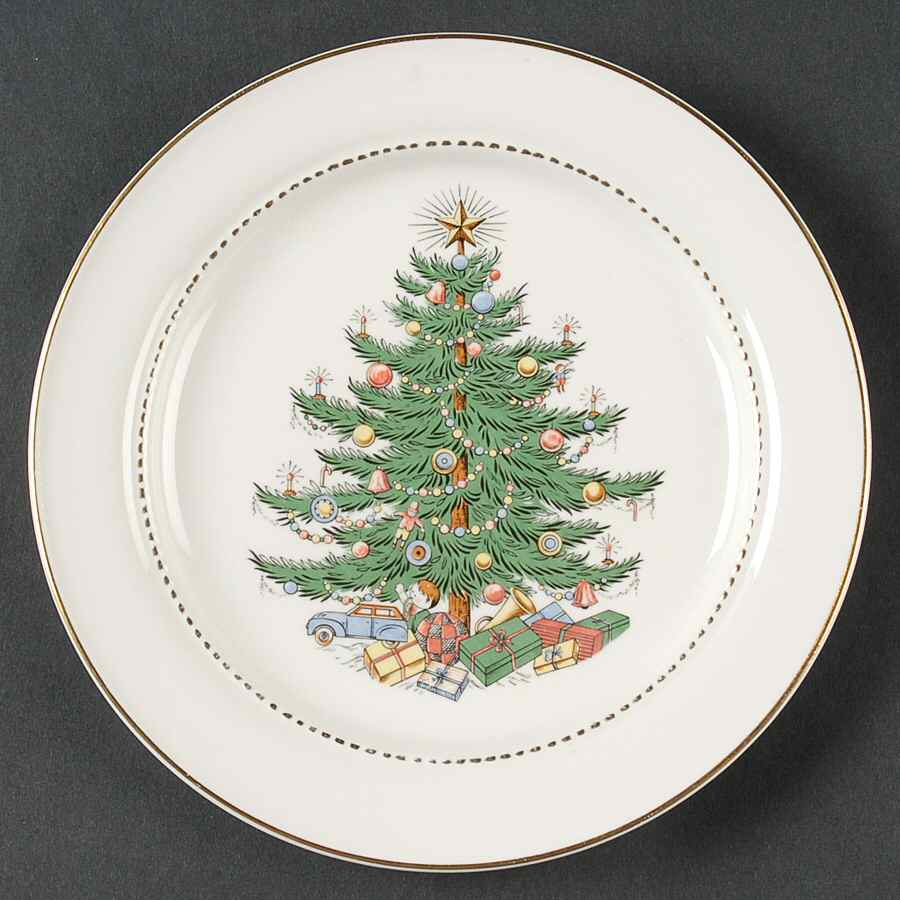 Christmas Tree & Holly Bread & Butter Plate by Hall-1