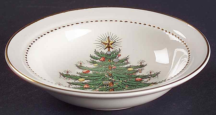 Christmas Tree & Holly Rim Fruit/Dessert (Sauce) Bowl by Hall-1