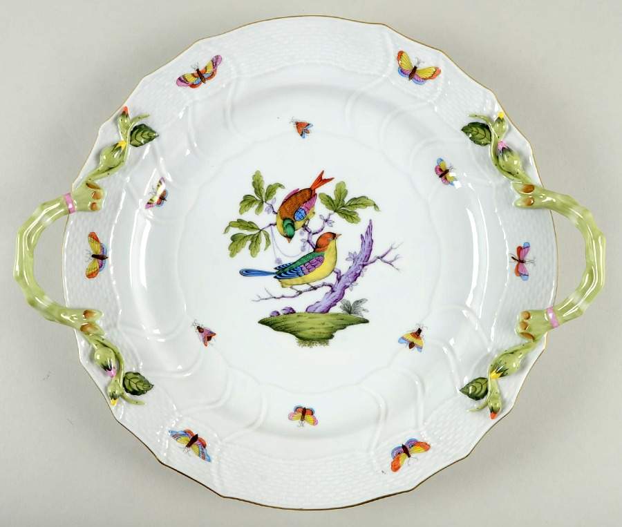 Rothschild Bird (Pastel Colors) 14" Handled Chop Plate (Round Platter) by Herend-1