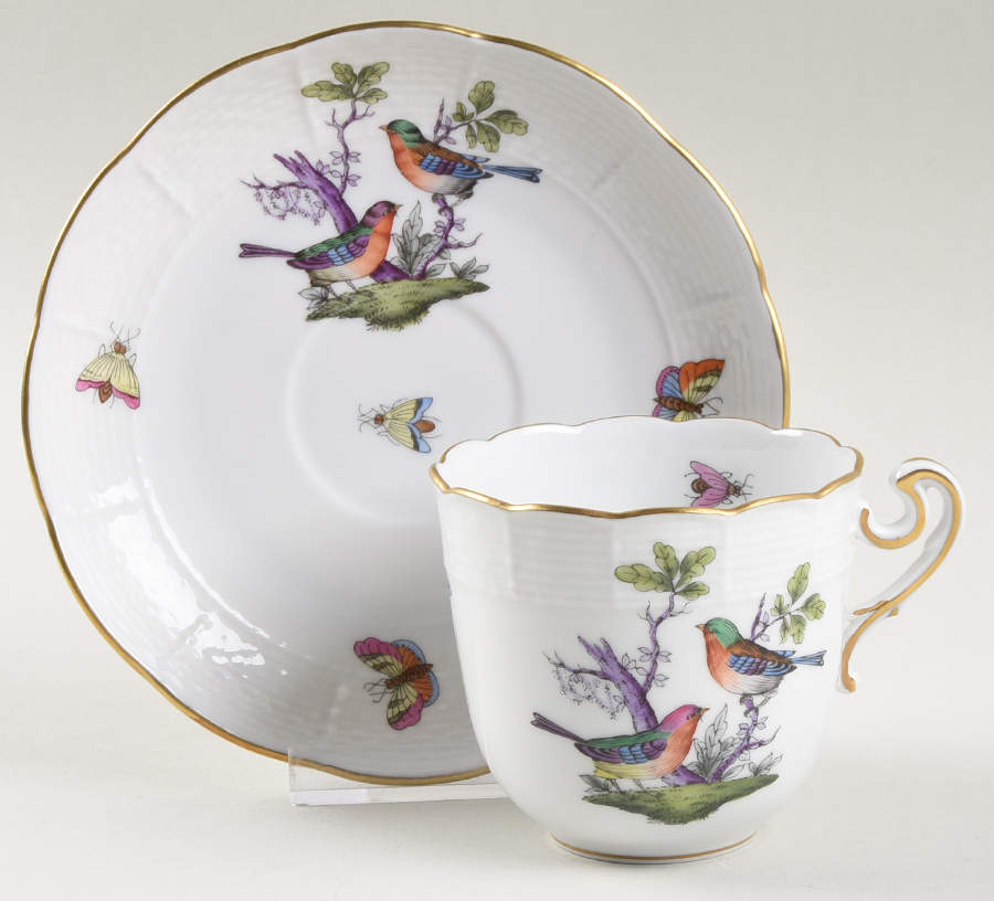 Rothschild Bird (Pastel Colors) Chocolate Cup & Saucer Set by Herend-1