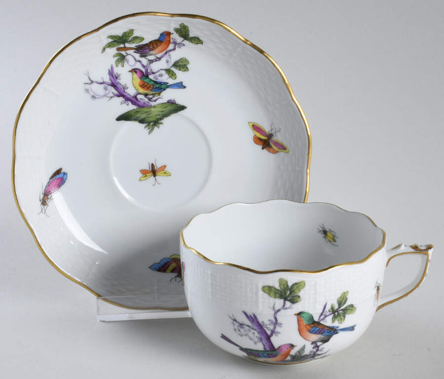 Rothschild Bird (Pastel Colors) Flat Cup & Saucer Set by Herend-1