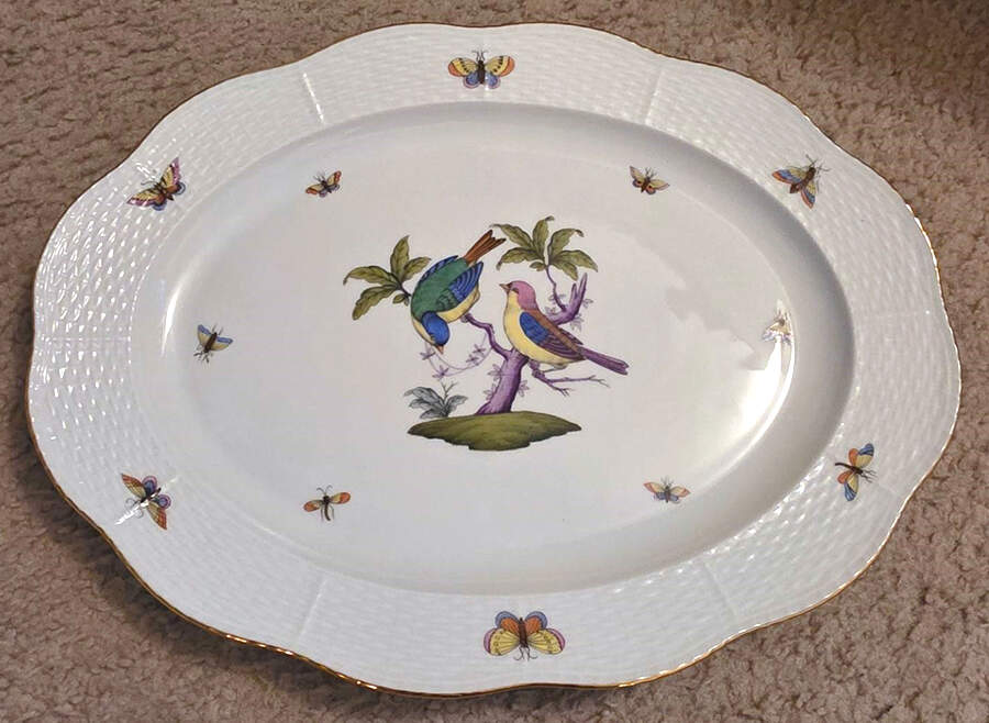 Rothschild Bird (Pastel Colors) 14" Oval Serving Platter by Herend-1