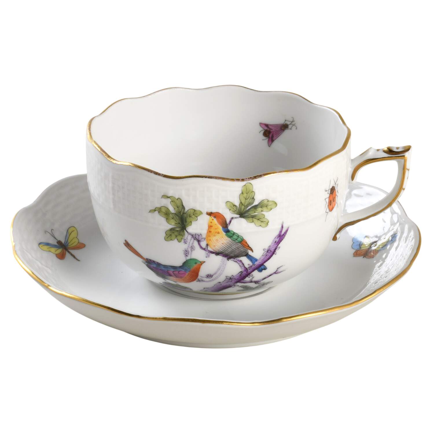 Rothschild Bird (Pastel Colors) Flat Cup & Saucer Set by Herend-1