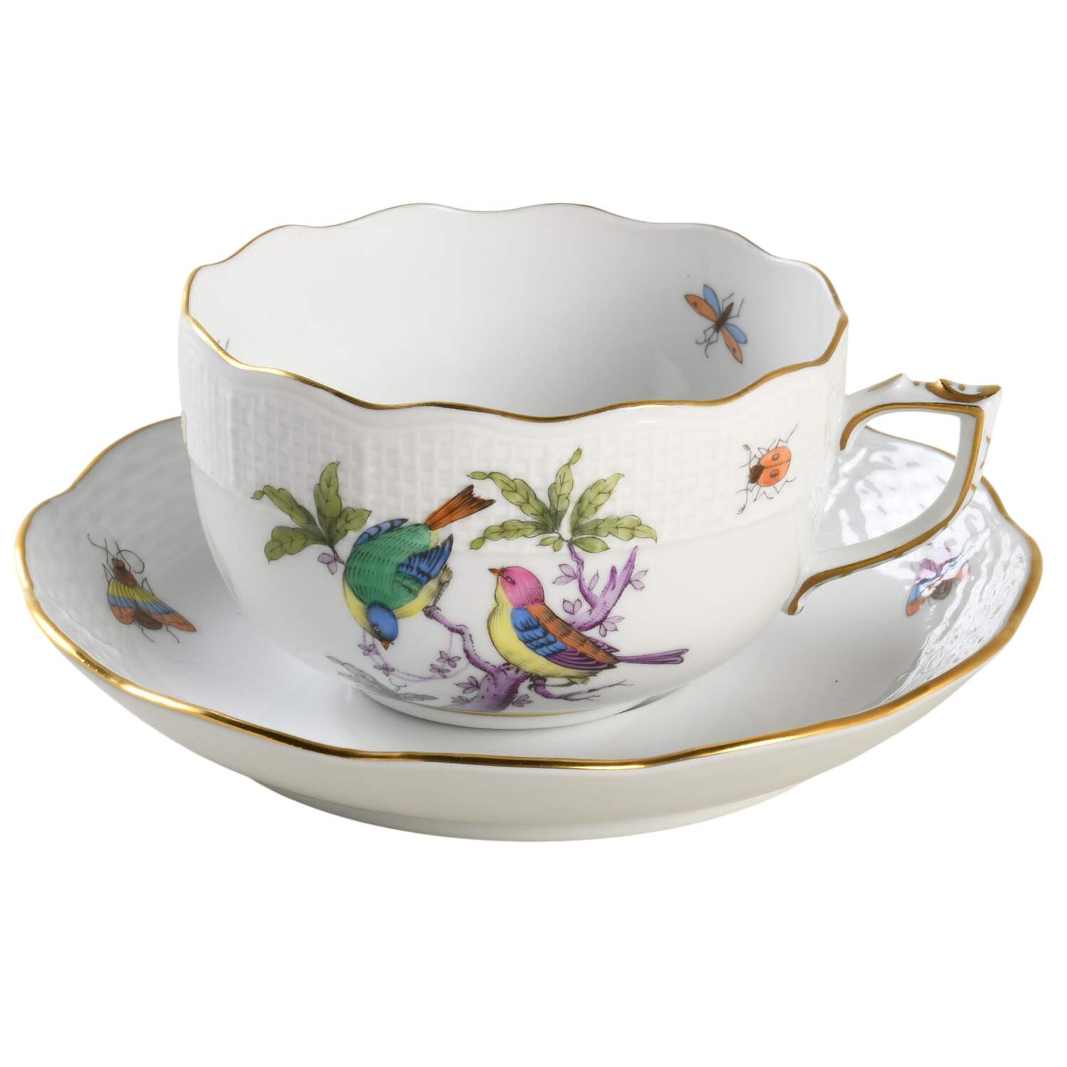 Rothschild Bird (Pastel Colors) Flat Cup & Saucer Set by Herend-1