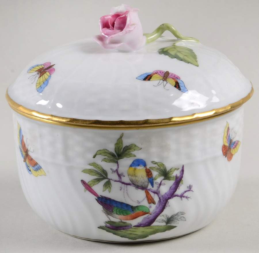 Rothschild Bird (Pastel Colors) Sugar Bowl & Lid by Herend-1
