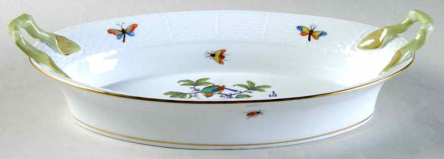 Rothschild Bird (Pastel Colors) Oval Handled Bread Dish by Herend-1