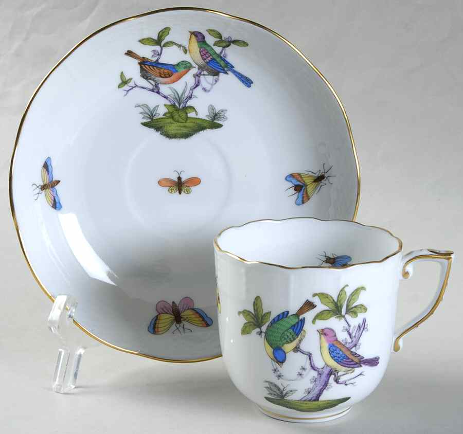 Rothschild Bird (Pastel Colors) Chocolate Cup & Saucer Set by Herend-1