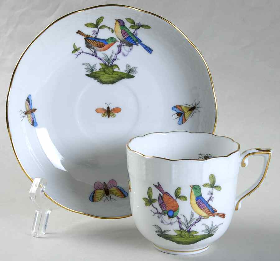Rothschild Bird (Pastel Colors) Chocolate Cup & Saucer Set by Herend-1
