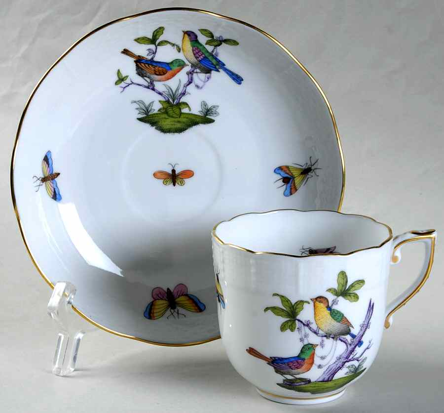Rothschild Bird (Pastel Colors) Chocolate Cup & Saucer Set by Herend-1