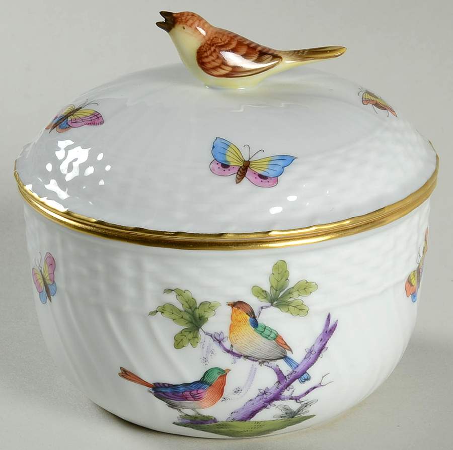 Rothschild Bird (Pastel Colors) Sugar Bowl & Lid by Herend-1
