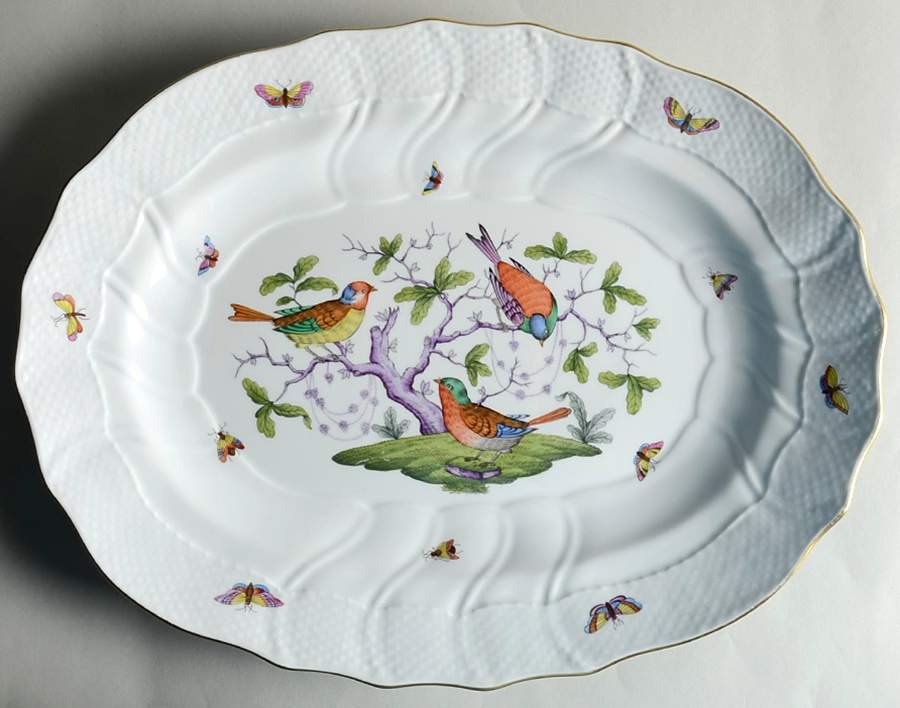 Rothschild Bird (Pastel Colors) 16" Oval Serving Platter by Herend-1