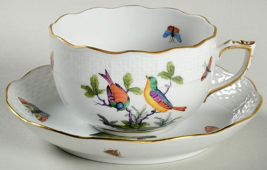 Rothschild Bird (Pastel Colors) Flat Cup & Saucer Set by Herend-1