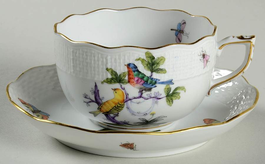 Rothschild Bird (Pastel Colors) Flat Cup & Saucer Set by Herend-1