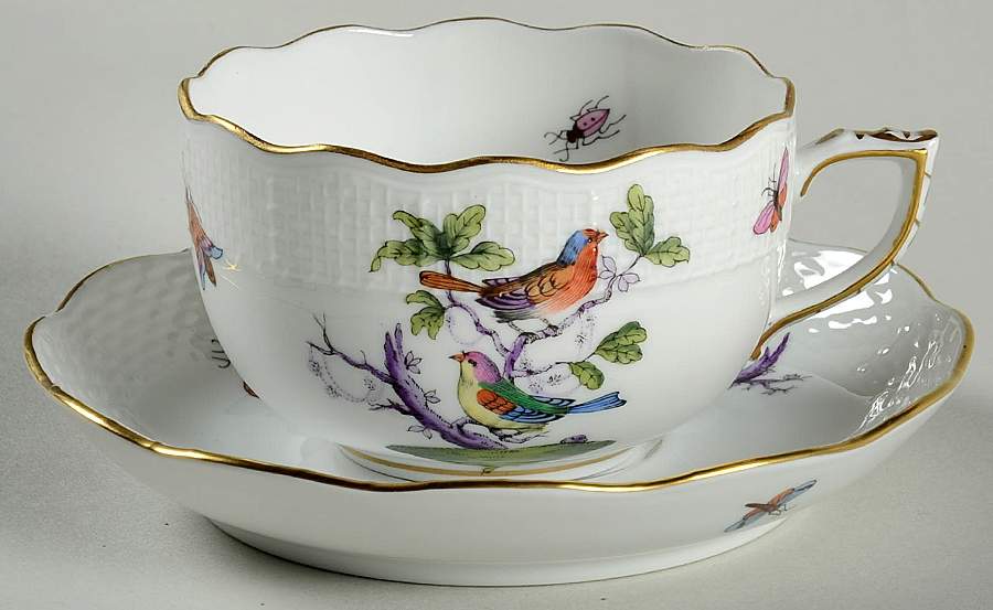 Rothschild Bird (Pastel Colors) Flat Cup & Saucer Set by Herend-1