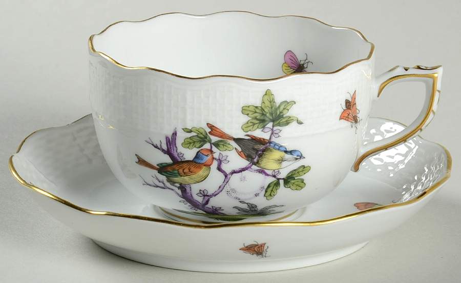 Rothschild Bird (Pastel Colors) Flat Cup & Saucer Set by Herend-1