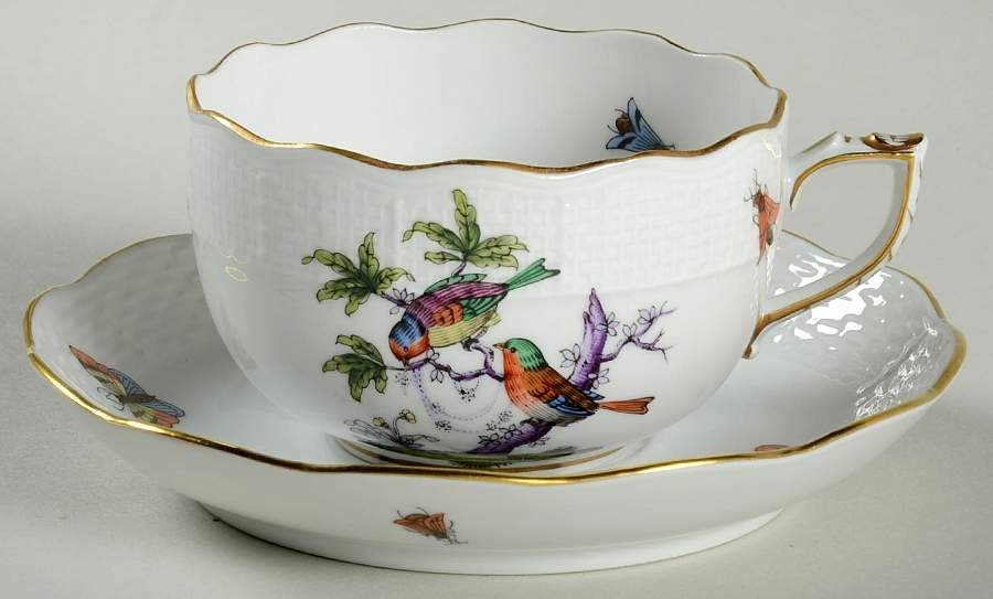 Rothschild Bird (Pastel Colors) Flat Cup & Saucer Set by Herend-1
