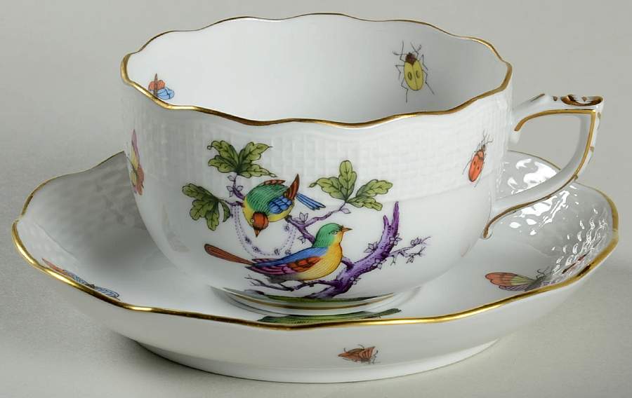 Rothschild Bird (Pastel Colors) Flat Cup & Saucer Set by Herend-1