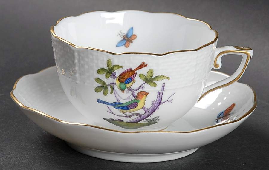 Rothschild Bird (Pastel Colors) Flat Demitasse Cup & Saucer Set by Herend-1