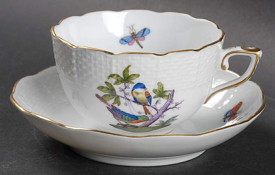 Rothschild Bird (Pastel Colors) Flat Demitasse Cup & Saucer Set by Herend-1