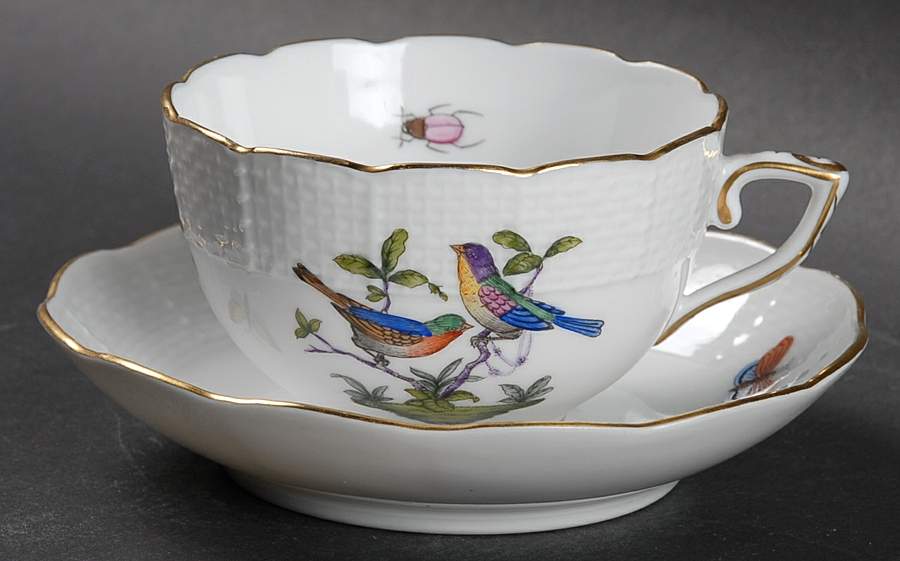 Rothschild Bird (Pastel Colors) Flat Demitasse Cup & Saucer Set by Herend-1