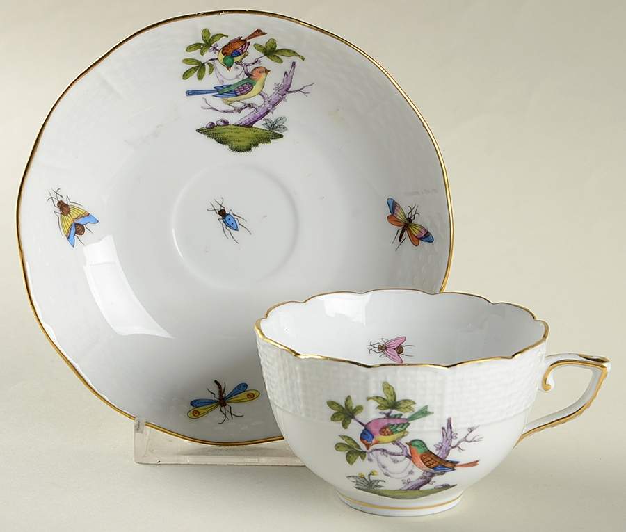 Rothschild Bird (Pastel Colors) Flat Demitasse Cup & Saucer Set by Herend-1