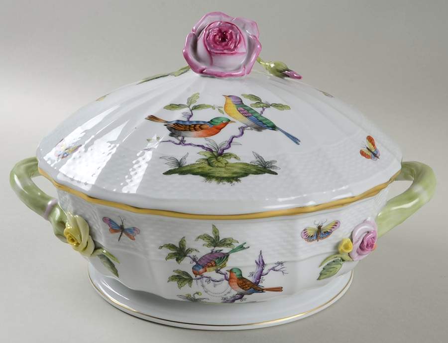 Rothschild Bird (Pastel Colors) Round Covered Vegetable by Herend-1